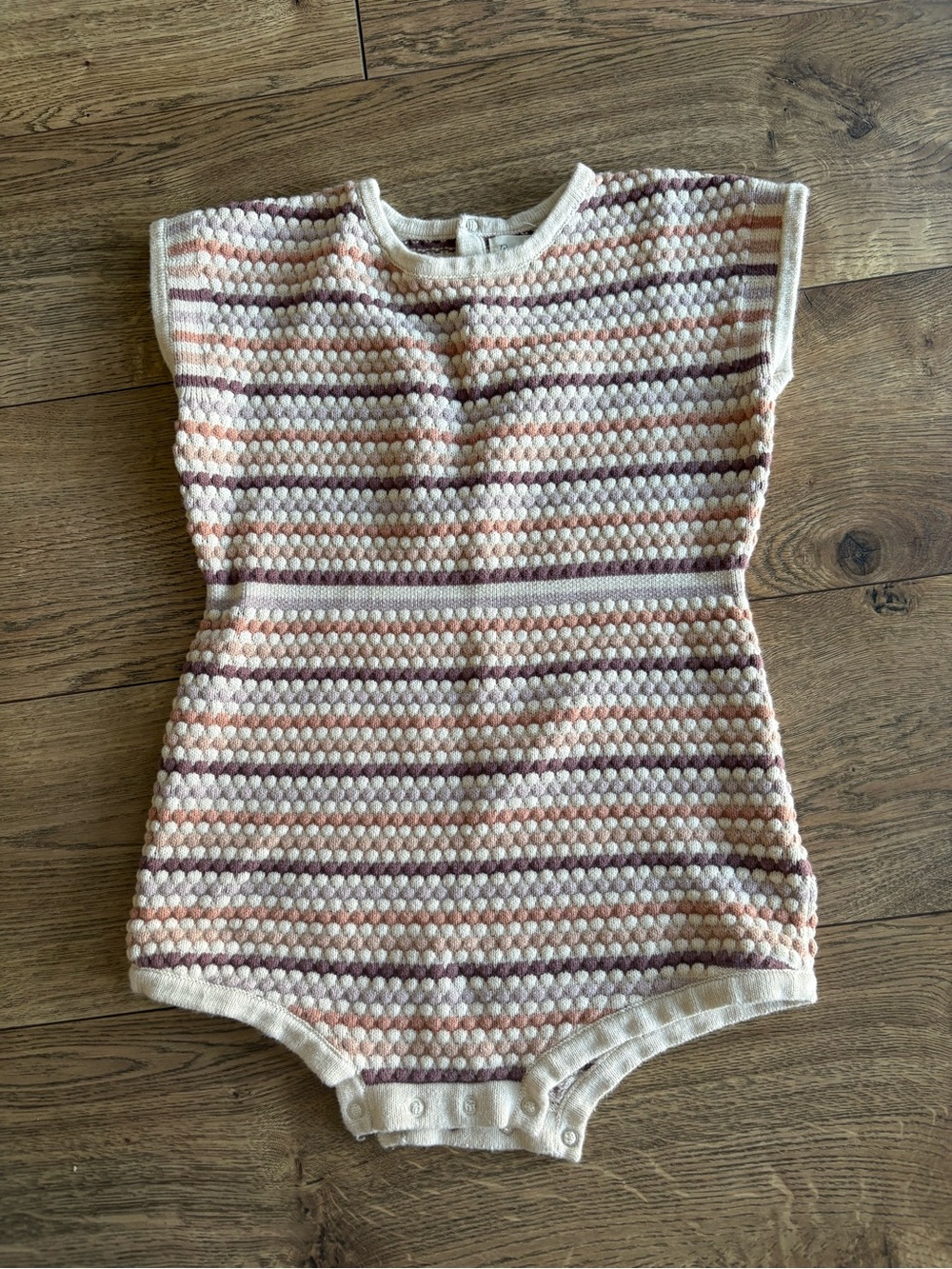 Rylee + Cru Toddler Kids Striped Knit Romper in Cream, salmon & Lavender